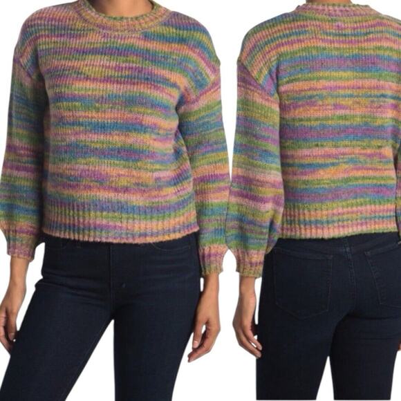 Rainbow Space Dye Wool Blend Sweater Womens XL Cozycore Cabincore Cottage Retro - Picture 1 of 8